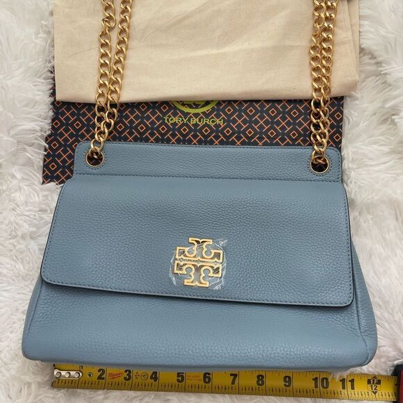 NWT . Tory Burch Britten Flap Shoulder Bag Blue Cloud - Picture 10 of 13